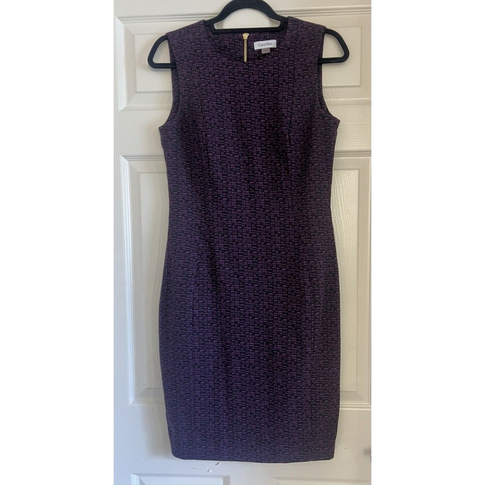 Calvin Klein Purple Textured Sheath Dress 8 Sleeveless Exposed Zip Work Office